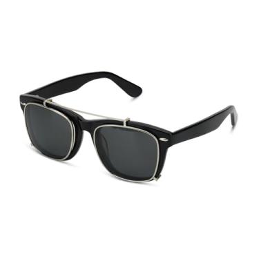 Imagem de RUINLOUM Óculos de sol polarizados clip-on – UV400, armação de acetato, aro dourado, quadrado vintage para homens e mulheres, Preto + prata, 53mm