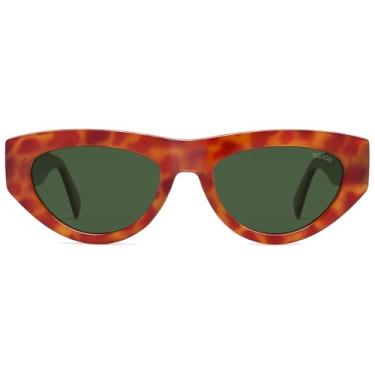 Imagem de SOJOS Óculos de sol polarizados modernos femininos retrô vintage anos 90 lindos óculos de sol olho de gato SJ2614, Armação de tartaruga vermelha, lente verde, 56-16-140