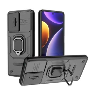 Imagem de SORAKA Capa para Xiaomi Poco F5 5G com suporte para anéis e Slide Camera Cover capa Poco F5 5G com placa metálica para suporte magnético de carro, capa de dupla camada em PC e TPU