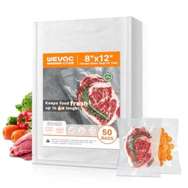 Imagem de Wevac Sacos seladores a vácuo – 50 unidades (20.3 cm × 30.5 cm), sacos resistentes para armazenamento de alimentos sem BPA, resistentes a perfurações, seguro para freezer e sous vide, compatível com