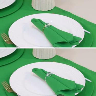 Imagem de Kit 7 Pçs 2 Lugares Mesa Posta Completo (Caminho,Capa Sousplat,Base,Guardanapo,Anel) Basic Cristalino Verde e Dourado