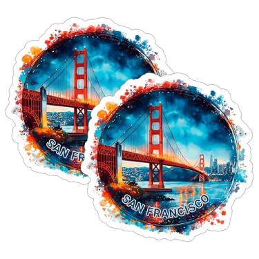Imagem de Adesivo San Francisco Califórnia pacote com 2 10 cm - Decalque de vinil à prova d'água para laptop, garrafa de água, copo de carro - Adesivos duráveis e estéticos de longa duração para adultos ID45039