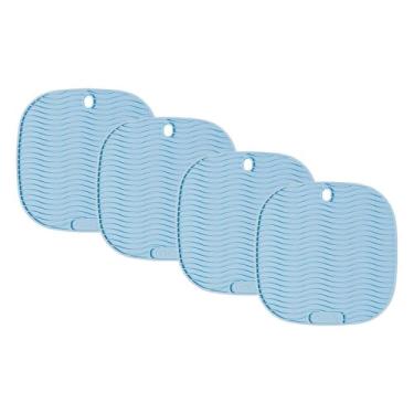 Imagem de Conjunto de Descansos de Panela Quadrado de Silicone Azul - 4 unidades - 17x17cm - Resistente ao Calor e Deslizamento - Livre de BPA