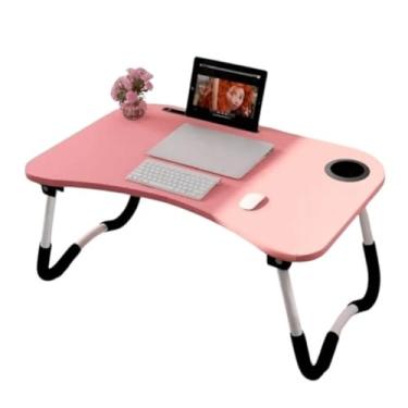 Imagem de Mesa Dobrável para Notebook Portátil Dobrável Articulada em Mdf Suporte para Laptop Cama Estudo Porta Tablet(Rosa)