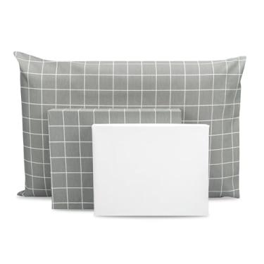 Imagem de Lençol Solteiro 3 pçs Algodão Percal Estampado180 fios (Geométrico Cinza/Branco)