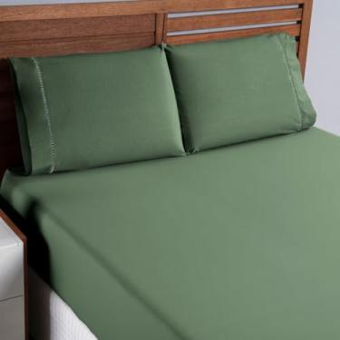 Imagem de Jogo de Cama King Percal 400 Fios Ponto Palito 03 Peças, Antiácaro, Anti-pilling com Toque Macio - (VERDE)