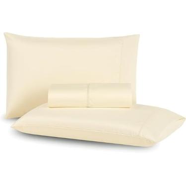 Imagem de Jogo de Lençol para Cama Box Queen, 3 Peças, Cinza, 400 Fios, Micropercal com Ponto Palito (Marfim)