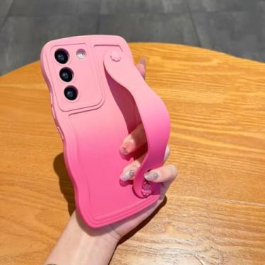 Imagem de Capa com pulseira curva gradiente para Samsung Galaxy S23 S24 Ultra S21 S22 Plus S20 Fe A54, suporte para pulseira, capa macia (para S24Ultra/PinkHotpinkWD)