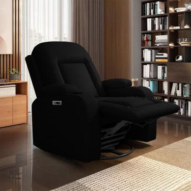 Imagem de Poltrona Do Papai Reclinável Massagem E Aquecimento Austin Botão Elétrico Giratória Balanço Usb Pu Preto G31 Gran Belo