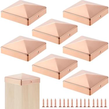 Imagem de 8 peças 8,9 cm x 8,9 cm Tampa de poste de cobre sólido tampas de poste de cerca de poste pirâmide com parafuso para verdadeiro/real metal madeira cedro cerca deck corredores caixa de correio tampa