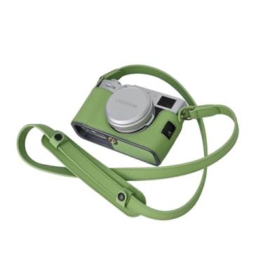 Imagem de Capa X100VI, capa BMAOLLONGB feita à mão em couro legítimo de metal para metade da câmera para Fujifilm X100VI (verde, com alça de pescoço)