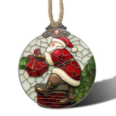 Imagem de AMDERVEN Decorações de Natal de vitrais, Papai Noel escalando a chaminé, apanhador de sol para janela, enfeites de pendurar na árvore de Natal, presentes para mulheres, homens, mãe, vovó, amiga