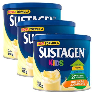 Imagem de Kit 3 Complemento Alimentar Sustagen Kids Baunilha Lata 380g