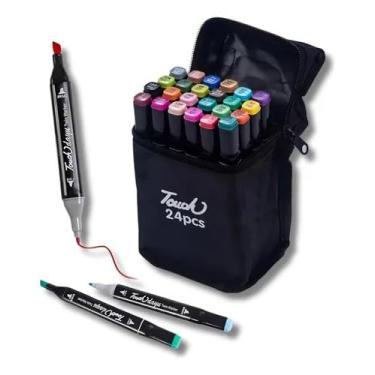 Imagem de Kit de Canetinhas Boobie Goods, 24 Cores, Ponta Dupla, com Estojo para Colorir, Marcar Texto