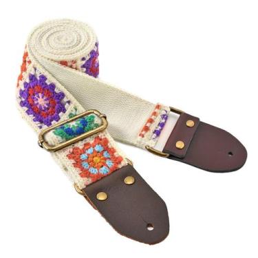 Imagem de Pulseira de guitarra SHEING Crochet Flower com pontas de couro de 5 cm