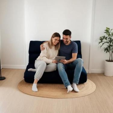 Imagem de Futon Casal 2 Lugares Espuma hiper Soft Sofá Cama Reclinável Tecido Su