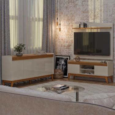 Imagem de Conjunto Sala de Estar Rack com Painel para Tv até 50 Polegada e Buffet Ripado 4 Portas - ViaNossa