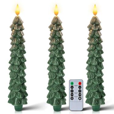 Imagem de Lâmpada Homemory, 3 peças, LED verde, velas de árvore de Natal, 25 cm