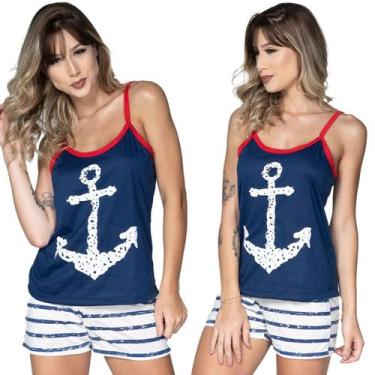 Imagem de KIT 2 Baby Doll Ancora Alça Regata Vekyo Estampado Verão Roupa Para Do