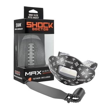 Imagem de Shock Doctor Protetor labial, protetor bucal para adultos e jovens com alça, bocal de futebol de abertura larga respirável para jovens e adultos OSFA, Shock Doctor Mouth Guards, fluxo de ar máximo