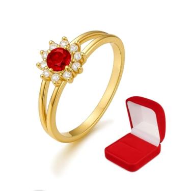Imagem de Anel Solitário Vermelho Feminino Minimalista Banhado a Ouro 18k Zircônias Dois Aros (16)