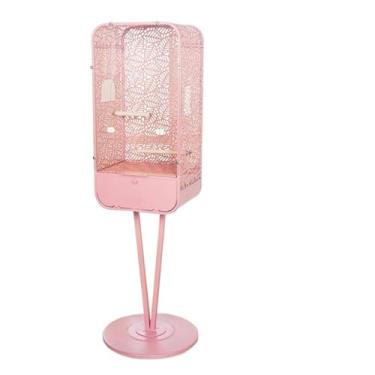 Imagem de Gaiola de pássaro em forma de folha gaiola de pássaro de pé alto transparente primeiro plano com porta multi pássaro decoração de casa ninho de pássaro (rosa)
