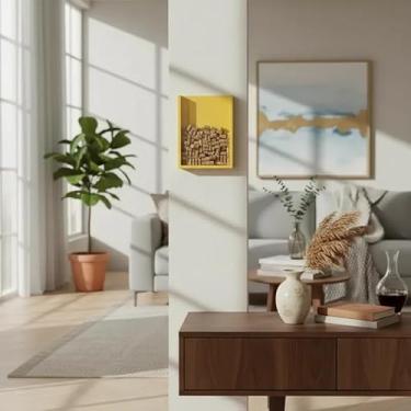 Imagem de Quadro Porta Rolhas de Vinho Champanhe Tampinhas Decorativo Amarelo Laca