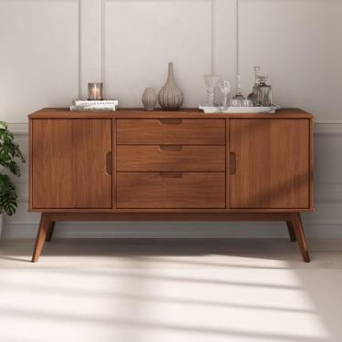Imagem de IDIMEX Aparador Buffet Sala de Jantar Moderno em Madeira 2 Portas 3 Gavetas Tivoli Castanho 145 cm