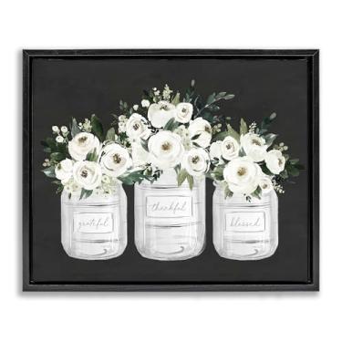 Imagem de Stupell Industries Arte de parede em tela flutuante com moldura preta floral Farmhouse Jars Trio, design por Lettered and Lined, 17 x 21