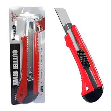 Imagem de Estilete Profissional Com Lâmina 18mm e Trava de Segurança, Lâmina Segmentada, Alta Precisão e Durabilidade - Vermelho KA6369