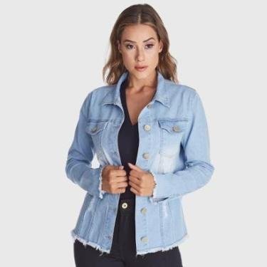 Imagem de Jaqueta Jeans HNO Jeans Desfiada Delavê Azul-Feminino