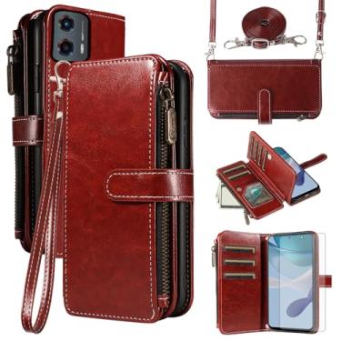 Imagem de Asuwish Capa de celular para Motorola Moto G 5G 2023 capa com protetor de tela de vidro temperado e cordão protetor com zíper carteira suporte para cartão suporte acessórios para celular G5G 5 G G5