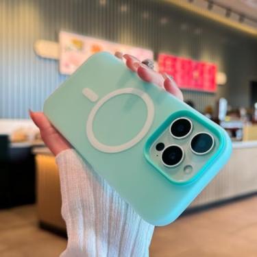 Imagem de HJZSZX Capa magnética luxuosa com carregamento sem fio para iPhone 16 Pro, cor de doce, 2 em 1, transparente, fosca e macia (para iPhone 16 Pro/ciano claro)