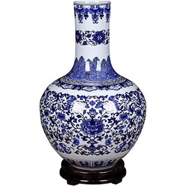 Imagem de Vaso de flores, vaso de cerâmica, vasos de porcelana grandes de 40 cm, decoração de grés chinês retrô pintado à mão, vaso de flores, quarto, sala de estar, ornamento, vaso de flores, decoração de mesa