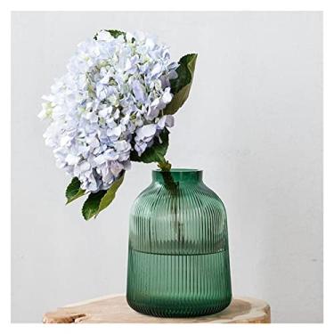 Imagem de WUHUQN Vaso de flores verde listrado vertical vaso de vidro transparente sala de estar flores hidropônicas ornamentos decorativos vaso para arranjo floral