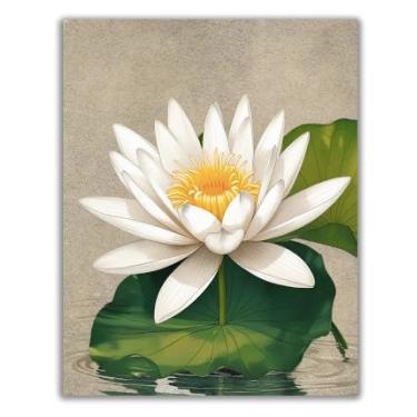 Imagem de Impressão de arte de parede de lótus, design floral de lírio de água branca, decoração de casa com tema de natureza - Impressão de pôster 28 x 35 - SEM MOLDURA