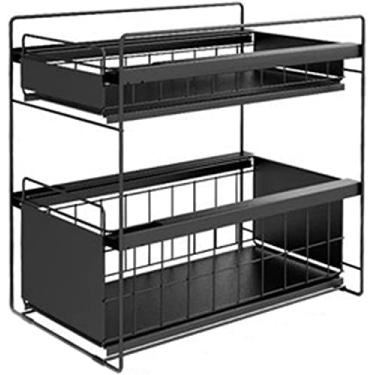 Imagem de Prateleira organizador para debaixo da pia com gaveta de armazenamento deslizante, estante organizador de armários removíveis de 2 níveis, cesta de armazenamento deslizante para bancada de