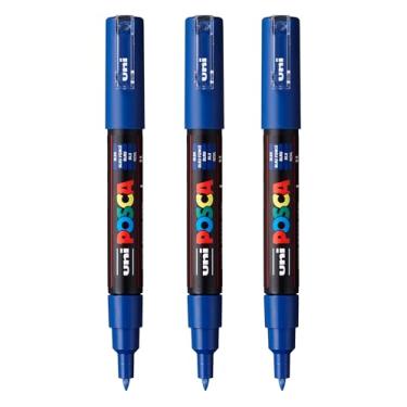 Imagem de posca Marcadores de tinta à base de água PC-1M, ponta extrafina (0,7 mm), azul, 3 unidades