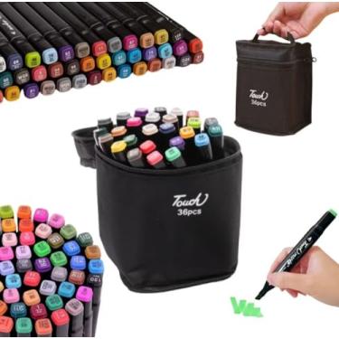 Imagem de Caneta Marcador Para Colorir Desenho Profissional 24, 36 Cores Conjunto De Canetinhas Pontas Duplas Codificados por Cores Vivas para Desenho