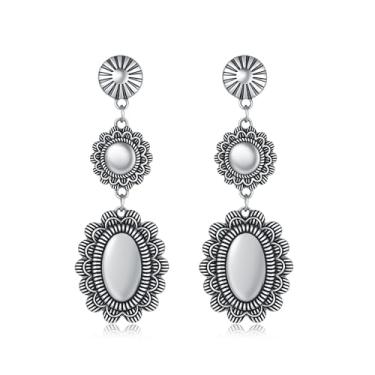 Imagem de ecozran Brincos de concho chiques com pingente de vaqueira ocidental boho vintage concerto country prata esterlina turquesa elegante joia boêmia pendurada para mulheres, Small, Zinco, Sem pedra