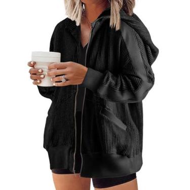 Imagem de Jaqueta feminina com capuz Eytino Plus Size de manga comprida preta 3X