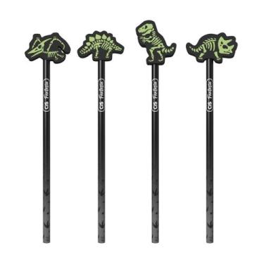 Imagem de Kit com 4 Lápis HB Preto Fantasia com Borracha Dinoglow Conjunto Brilh