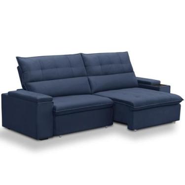 Imagem de Sofá Retrátil Reclinável Para Sala 3 Lugares 250cm Niels F04 Veludo Az