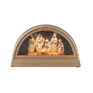 Imagem de Roman, Confete lites de presépio com arco dourado iluminado de 17,78 cm de altura, decoração religiosa de Natal, detalhes em casa de férias