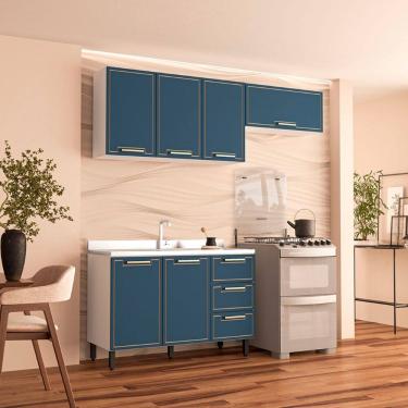 Imagem de Cozinha Compacta 250075 3 Peças Amara Branco Azul Politorno Móveis