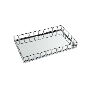 Imagem de Bandeja Decorativa Retangular em Metal Prata 30cm KV0260 BTC