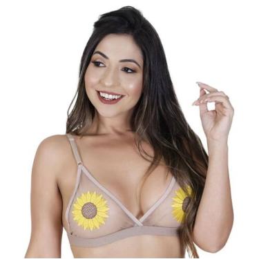 Imagem de Sutiã Sem Bojo De Tule Transparente Com Bordado de Girassol - Boutique
