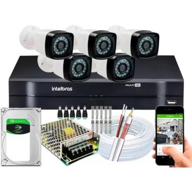 Imagem de Kit 5 Cameras Segurança Dvr Intelbras Full Hd 8ch full hd c/hd completo