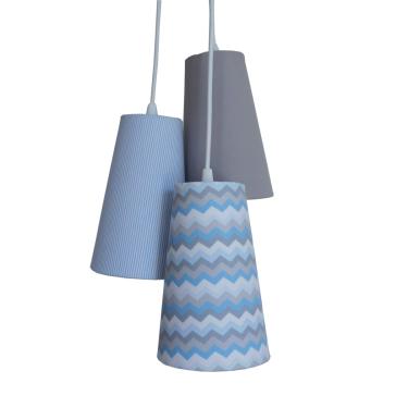 Imagem de Lustre Pendente Luminária Teto Criança Cinza, Azul E Branco Bivolt