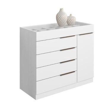 Imagem de Comoda Sevilha Quarto com 5 Gavetas e 1 Porta Tampo de Vidro - Aramóve